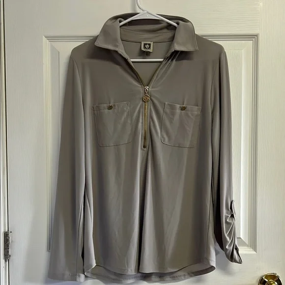 Anne Klein Gray Zip-Up Top - Picture 1 of 6